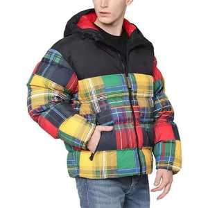 Venta al por mayor de diseño personalizado grueso cálido burbuja chaqueta acolchada ropa de calle a prueba de viento mullido contraste a cuadros chaquetas de invierno para hombre - Product Image 2