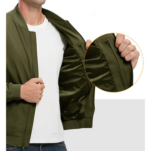 Blouson bomber vert olive pour homme, fermeture éclair, col montant, décontracté, respirant, séchage rapide, coupe-vent, coupe ajustée, toile polyester - Product Image 5