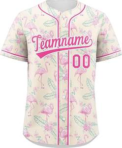 Maillot de baseball personnalisé imprimé par transfert thermique, respirant, à séchage rapide, avec boutons, uniforme de softball tropical - Product Image 1