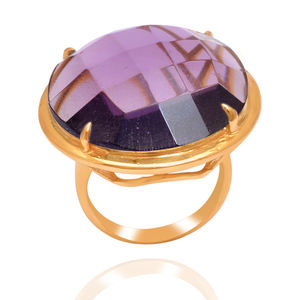 Anillos de diseño único de Plata de Ley 925 sólida con forma redonda facetada de amatista natural, piedras preciosas grandes, anillos clásicos chapados en oro - Product Image 1