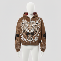 Sudadera con capucha desgastada de alta calidad para hombre, estilo Y2K, con cremallera completa, bordado personalizado, impresión DTF/DTG, corte regular, peso pesado, para invierno