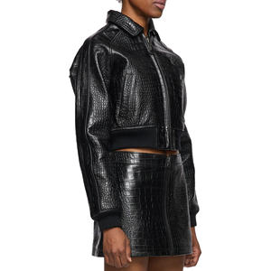 Vestes en cuir boxy pour femme en cuir de vachette de haute qualité avec motif crocodile, veste en cuir courte en cuir de serpent embossé - Product Image 1