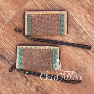 กระเป๋าสตางค์หนังแท้สำหรับผู้หญิง, กระเป๋าคลัทช์ใส่โทรศัพท์กระเป๋าสตางค์อเนกประสงค์สีเทอร์ควอยซ์ - Product Image 1