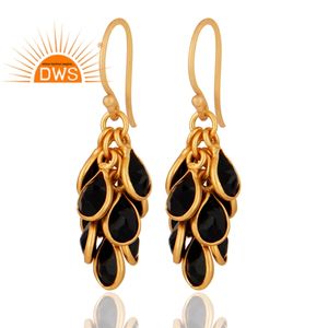 Boucles d'oreilles chandelier en argent sterling plaqué or 18 carats Boucles d'oreilles en pierres précieuses d'onyx noir Bijoux Collection classique en gros - Product Image 3