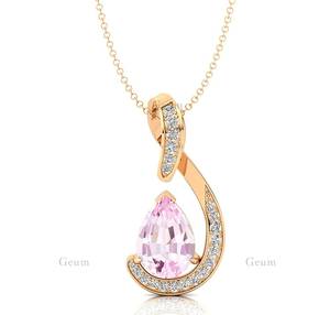 Venta al por mayor de oro sólido elegante Halo encanto colgante collares preciosos naturales morganita piedras preciosas colgantes finos reales encantos - Product Image 1