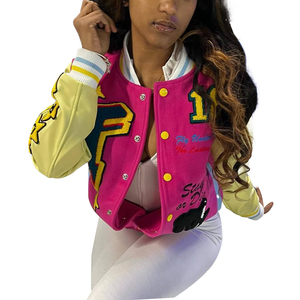 OEM Custom Women's Wool Printed Breathable Waterproof Reversible Eco-Friendly Varsity Regular Jacket Winter Custom Logo Your - Product Image 2