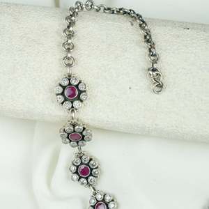 Ayushi Daisy <b>Necklace</b> Set Semiprecious <b>Ruby</b> & Zircon Silver Crystal <b>Necklace</b> - Product Image 3
