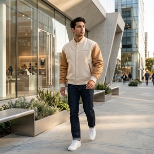 Custom <b>Men's</b> Hooded Baseball <b>Jacket</b> 100% Cotton/Wool/<b>Leather</b> Minimalist Design OEM Service Winter Casual - Product Image 1