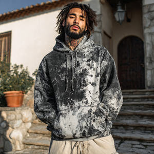 Men's Drop Shoulder Acid Washed Embroidered Digital Printing <b>Vintage</b> Winter Oversized Fleece Hoodie - Product Image 4
