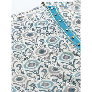 เสื้อผู้หญิงผ้าฝ้ายพิมพ์ลาย Ikat A-Line kurta ในหลายสีที่สง่างาม - Product Image 4