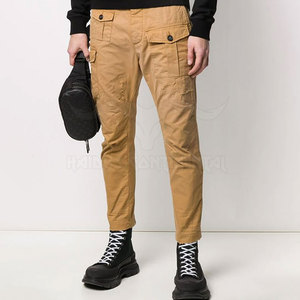 Pantalones cargo informales para hombre de marca privada, lona de cintura media con múltiples bolsillos disponibles en color liso a la venta - Product Image 2