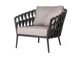 Chaise de jardin d'extérieur en aluminium imperméable avec siège rembourré en corde tressée pour balcon et terrasse - Product Image 1