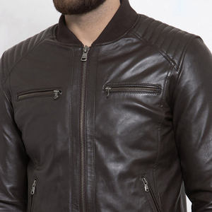 2023 veste en cuir pour hommes Simple décontracté col montant hiver OEM Service populaire veste de couleur unie avec techniques lavées - Product Image 6