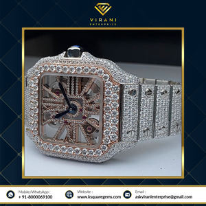 Montre en diamant sertie de moissanite de haute qualité, clarté VVS, forme carrée, style simple, squelette antique, entièrement sertie de diamants - Product Image 3