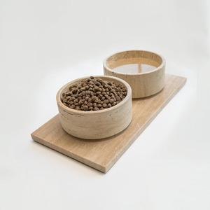 Ensemble de gamelles doubles pour chien en marbre noir de luxe avec inserts amovibles en acier inoxydable, station de nourriture et d'eau pour animaux de compagnie en pierre de qualité supérieure - Product Image 6
