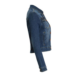 Blue Cotton Blend Cropped Denim Jacket <b>Women</b> <b>Short</b> <b>Jean</b> Jacket Wool Lining Cotton Buttons Winter Wholesale Supply <b>Women</b> Jacket - Product Image 3