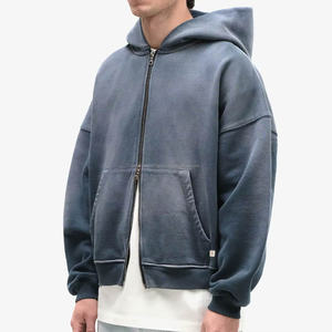 Sudadera con capucha para hombre de algodón de 500 g/m², personalizada, con hombros caídos, corte holgado, con cremallera, oversize, efecto descolorido por el sol, de peso pesado - Product Image 1
