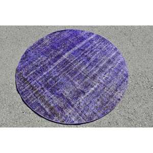 Alfombra Kilim púrpura contemporánea de 4,7x4,7 pies, diseño de retazos, Alfombra de lana turca para entrada, cama, sala de estar, respaldo de látex - Product Image 1