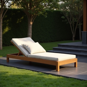 Chaise longue et coussin d'extérieur en teck profond villa - Product Image 1