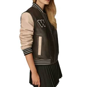 Nouvelles vestes pour femmes à un seul bouton, avec patch en sherpa brodé, respirantes, courtes, avec motif de lettres, vestes varsity pour femmes - Product Image 3