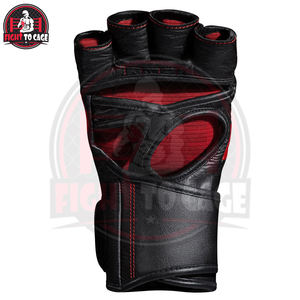 Gants de MMA en cuir légers antidérapants rouge et noir contrastés, fermeture auto-agrippante, design demi-doigts, qualité supérieure OEM - Product Image 3