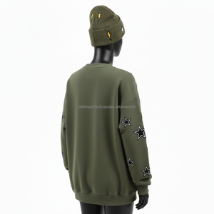 <b>Women</b> Cotton <b>Fleece</b> Sweatshirt <b>Green</b> Warm Custom Embroidery Logo Star Patch Style Oversized Fit <b>Women</b> breathable Sweatshirts - Product Image 5
