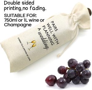 Funda de botella de vino de arpillera personalizada para compromiso, dama de honor, parejas, despedida de soltera, bolsa de vino (saludos). - Product Image 3