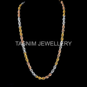 Joyería de Plata de Ley, Cadena de Eslabones de 24 Pulgadas con Baño de Oro Blanco y Amarillo Ross de 2.5 Micras, Unisex, Regalo Eterno con Moissanita - Product Image 3