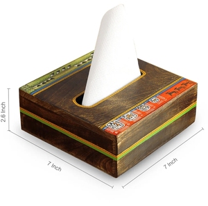 Servilletero Pintado a Mano con Tonos Maderosos Estilo Warli, Decoración Elegante para el Hogar, Diseño para Sala de Estar, Baño, Estilo Antiguo, Madera de Sheesham - Product Image 5