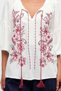 Chemisier décontracté brodé ukrainien popeline de coton lin taille XL tissé avec des glands pour le travail pour les saisons de printemps, d'été et d'hiver - Product Image 4