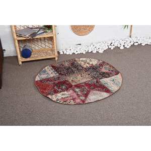 Alfombra de lana Vintage, diseño de retazos rojo y Beige, hecha a mano, 10mm de grosor, 3,3x3,3 pies, área grande, rectángulo abstracto para pasillo, nuevo - Product Image 2