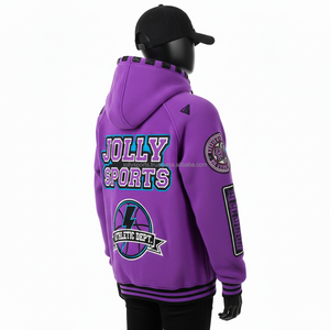 Sudadera con Capucha y Cremallera para Mujer, Tejido de Felpa, Estilo Deportivo Morado, Parches Bordados, Logotipo Personalizado, Material Grueso, Sudadera Básica con Cremallera - Product Image 5
