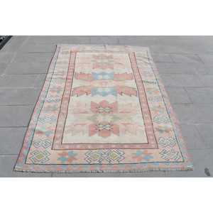 พรมตุรกีวินเทจ ขนาด 4.7x7.2 ฟุต (143x219 ซม.) พรมขนสัตว์สีชมพู - Product Image 1