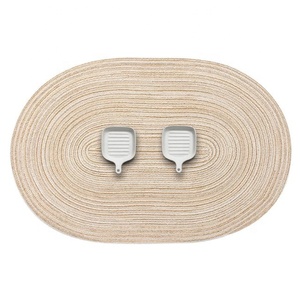 Rond Beige Mignon Personnalisé Conçu Éléphant Imprimé 100% Coton Biologique GOTS Présente Automne Passe Au Lave-Vaisselle Tapis De Table En Lin - Product Image 1