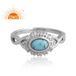 แหวนพลอยบุษราคัมสีเงินพัลเลเดียมสีเทอร์ควอยซ์และสีขาวดีไซน์แบบใหม่ - Product Image 3