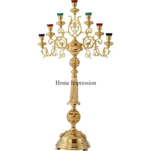 คริสตัลลูกปัดเคลือบทองประดับด้วยอลูมิเนียมลูกปัด5แขนดูหรูหราวางกลางโต๊ะเชิงเทียนอุปกรณ์ฟ้าผ่า - Product Image 6