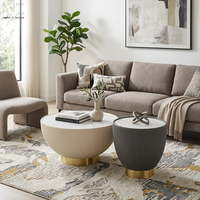 Nouveau Design Table Basse Ronde Moderne en Pierre Frittée Façon Z de Luxe pour Salon et Café, avec Base en Acier Inoxydable