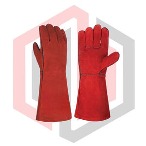 Guantes de Soldadura de Cuero Rojos Resistentes al Calor, Antiestáticos y Resistentes a Desgarros, 7 oz, 16 Pulgadas, Muñeca Tejida, Sin Silicona - Product Image 1