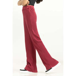 Pantalon décontracté rouge taille haute pour femme, coupe large, en toile respirante, style survêtement, coupe droite, effet froissé WM-TRKN-SS24-102 - Product Image 3
