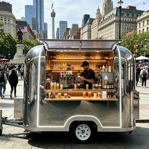 Mini Remolque <span class=keywords><strong>de</strong></span> Comida, Carrito <span class=keywords><strong>de</strong></span> Café Móvil, Cocina Exterior, Carrito Congelador Móvil con Cafetera y Refrigerador para Postres y Café - Product Image 2