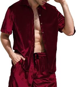 Buttons Down Shirt Plain Maroon Color <b>Tracksuit</b> Workout Joggers Running Sportwear Summer Velvet <b>Velour</b> T Shirt With Short Set - Product Image 3