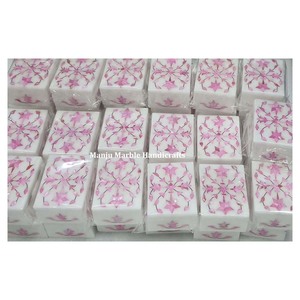 Beaux coffrets cadeaux en marbre rose bébé avec incrustation de nacre faits à la main boîtes à bijoux pour nouveau-né 10x7.5 cm - Product Image 1
