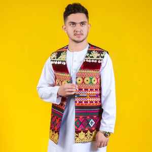 <b>Men's</b> New Afghani Style <b>Indian</b> Vests Traditional Afghan <b>Waistcoat</b> Gold Embroidery V-neck Quick-Dry Customizable Casual Outer - Product Image 6