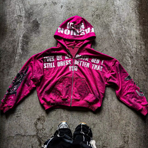 Sudaderas con capucha de alta calidad Logotipos impresos Hombres personalizados Fabricantes Rhinestones Zip up Puff Vintage Wash Print Acid Wash Hoodie - Product Image 1