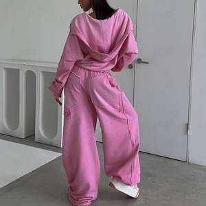 Conjunto de Sudadera con Capucha Oversize y Pantalones de Chándal con Lavado Ácido, Apliques, Bordados Desgastados y Parches, Estilo Urbano Personalizado para Mujer - Product Image 3