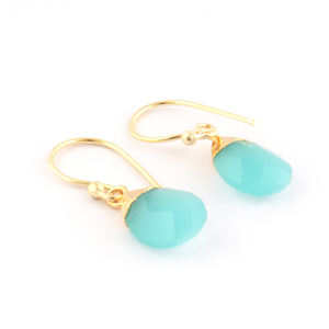 ต่างหูหยดน้ำตา Aqua Chalcedony ทำจากโลหะแฟชั่นที่เรียบง่ายมีเสน่ห์เครื่องประดับต่างหูห้อยระย้าสำหรับผู้หญิงชุบทอง24K - Product Image 2