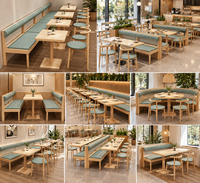 Ensemble de mobilier de restaurant moderne en bois massif avec banquette rembourrée pour café, hôtel, restaurant, tables et chaises