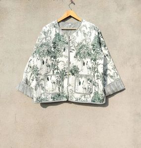 Chaqueta acolchada de algodón reversible para mujer, abrigo índigo con estampado de bloques a mano con estilo corto, abrigo para mujer - Product Image 6