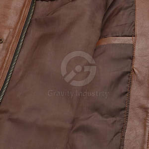 Veste en cuir de vachette au design personnalisé, col montant, logo sur le devant, respirante, écologique, de haute qualité, coupe ajustée pour homme, hiver - Product Image 4