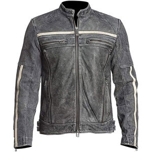 Chaqueta de Cuero Genuino Roja Cortavientos para Hombre Yuchen, Estilo NASCAR, con Parche de Logotipo Personalizado, Diseño Sólido - Product Image 1